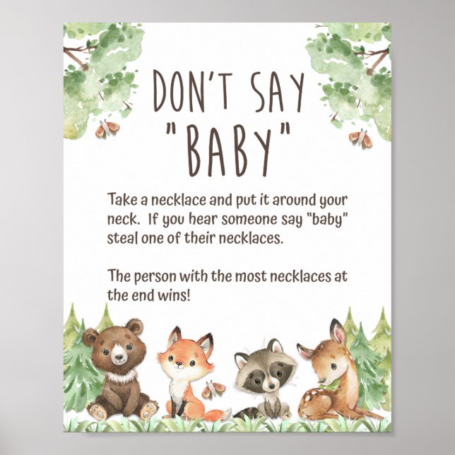 Woodland Say Baby Shower Game Sign Poster (Vorne)