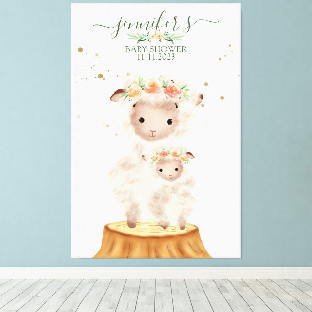 Woodland Sheep Animal Soft Baby Mom Leinwanddruck (Insitu (Holzboden))
