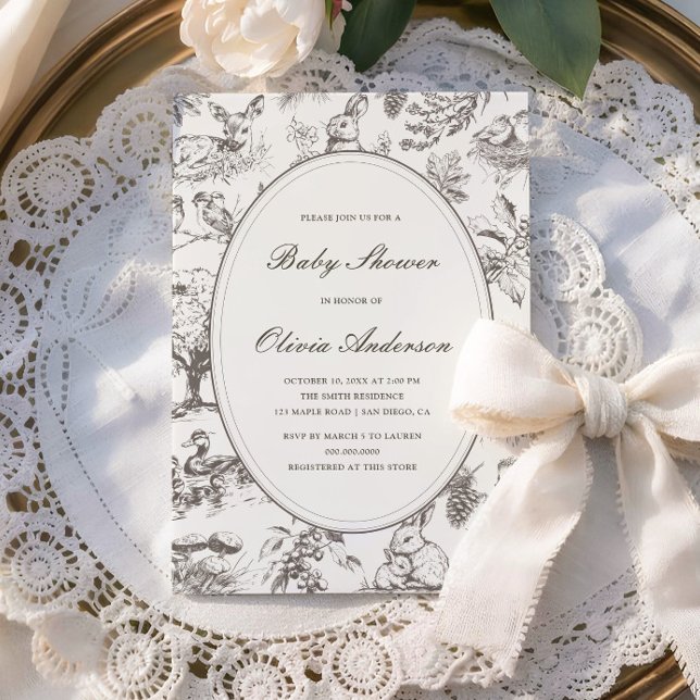 Woodland Sketched Allover Print Baby Shower Einladung (Von Creator hochgeladen)