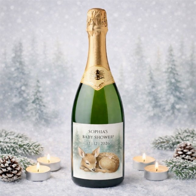 Woodland Sleeping Baby Deer Winter Baby Shower (Woodland Sleeping Baby Deer Winter Baby Shower Sparkling Wine Label)