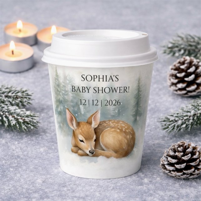 Woodland Sleeping Baby Deer Winter Baby Shower Pappbecher (Woodland Sleeping Baby Deer Winter Baby Shower Paper Cups)
