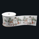 Woodland Snowman Deer Fox Christmas wünscht Grau Satinband<br><div class="desc">Mein originelles Kunstwerk ist für einen fröhlichen Schneemann, der von Tierfreunden aus dem Wald aufgegeben wurde. Der graue Hintergrund lässt einen kalten Tag im Wald vermuten, aber jeder kann sich gut treffen. Es gibt eine Blüte, Eule, Rotvögel, Hasen, Eichhörnchen, einen roten Fuchs und sogar einen schüchternen Bärenkub, der von den...</div>