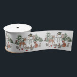 Woodland Snowman Deer Fox Christmas wünscht Grau Satinband<br><div class="desc">Mein originelles Kunstwerk ist für einen fröhlichen Schneemann, der von Tierfreunden aus dem Wald aufgegeben wurde. Der graue Hintergrund lässt einen kalten Tag im Wald vermuten, aber jeder kann sich gut treffen. Es gibt eine Blüte, Eule, Rotvögel, Hasen, Eichhörnchen, einen roten Fuchs und sogar einen schüchternen Bärenkub, der von den...</div>