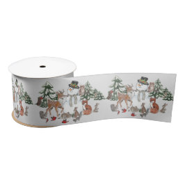 Woodland Snowman Deer Fox Christmas wünscht Grau Satinband