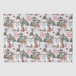 Woodland Snowman Deer Fox Christmas wünscht Grau Seidenpapier