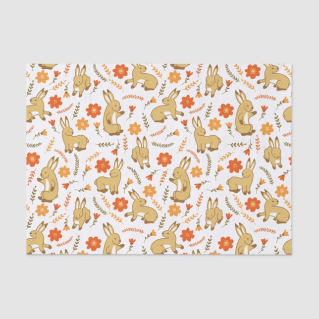 Woodland Spring Bunny Rabal Floral Seidenpapier (Vorderseite)