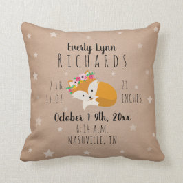 Woodland Stars Sleepy Fox Girl Birth Stats Kinderz Kissen