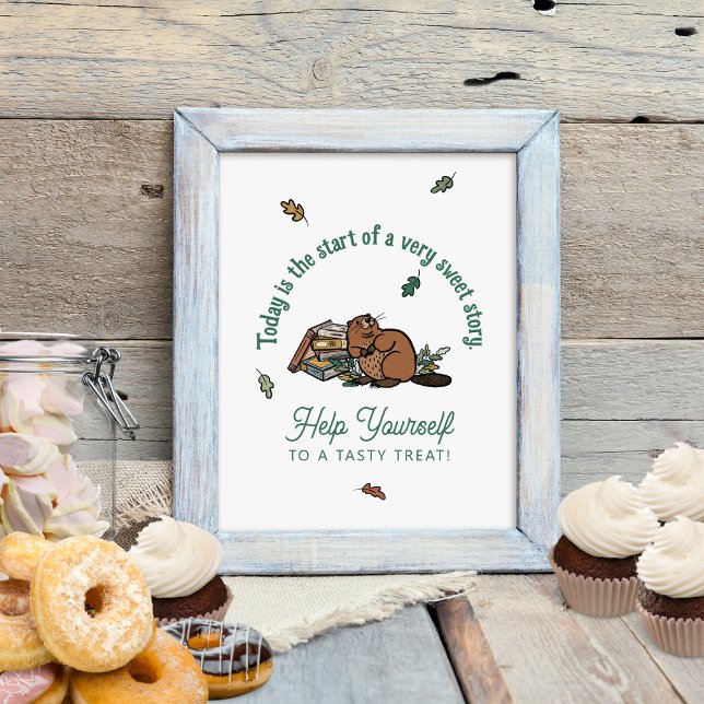 Woodland Storybook Baby Dusche Tafelschild Poster (Woodland Baby Shower Dessert Table Sign)