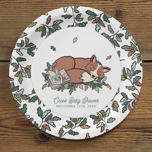 Woodland Storybook Fall Fox Baby Dusche Pappteller (Woodland Storybook Baby Shower Paper Plates)