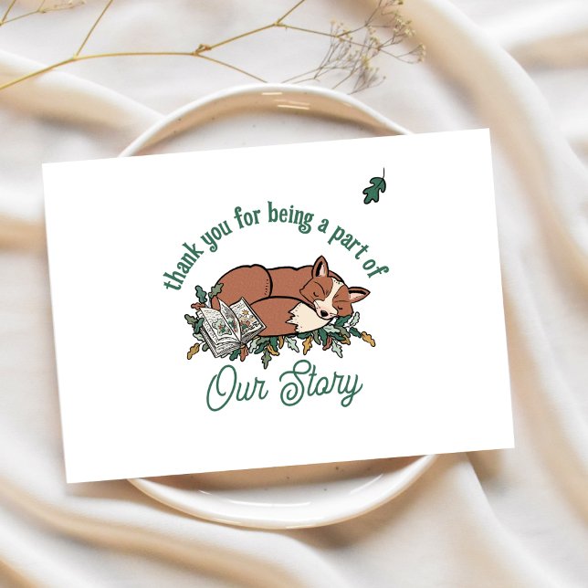 Woodland Storybook Fox Babydusche Danke Karte (Baby Shower Thank You Card - "Our Story" Woodland Storybook Theme)