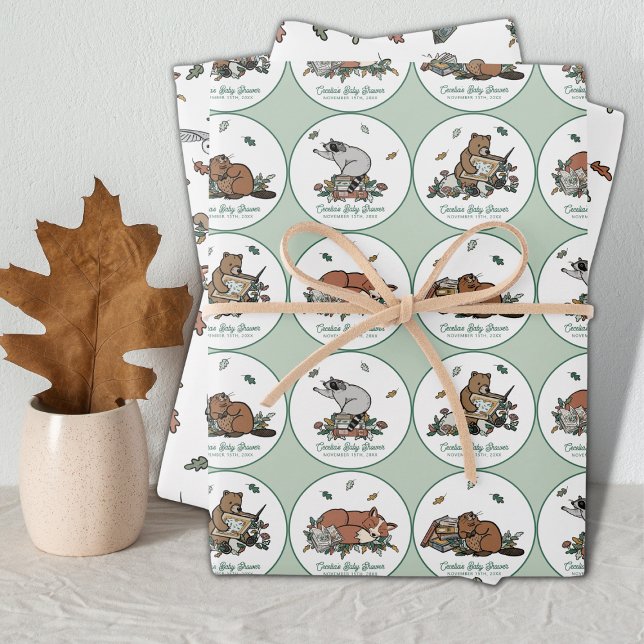 Woodland Storybook Kinderdusche Geschenkpapier Set (Personalized Baby Shower Wrapping Paper - Woodland Storybook Themed)