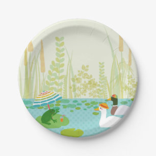 Woodland Summer Lake Animals Vacation Party Pappteller