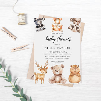 Woodland Süße Tier Babydusche Einladung