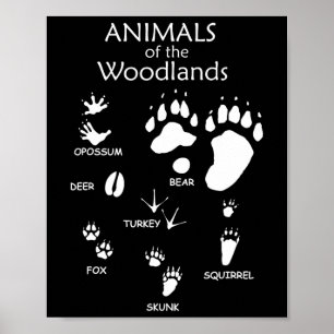 Woodland Süße Tier Paw Print Poster