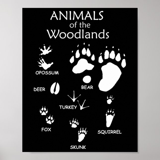 Woodland Süße Tier Paw Print Poster (Vorne)
