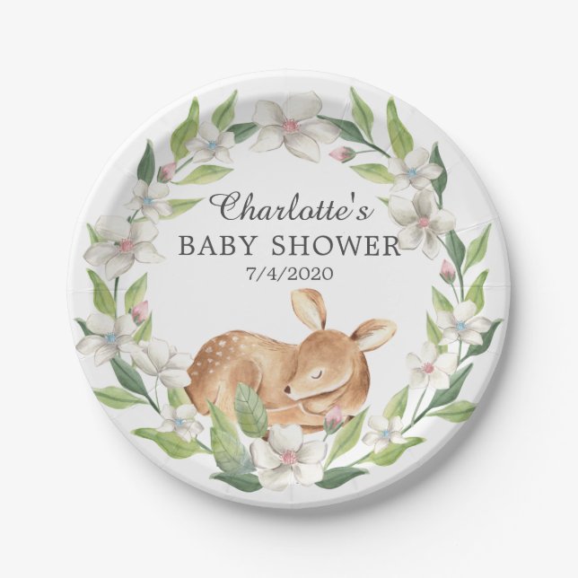Woodland Sweet Deer Baby Shower 7" Plättchen Pappteller (Vorderseite)