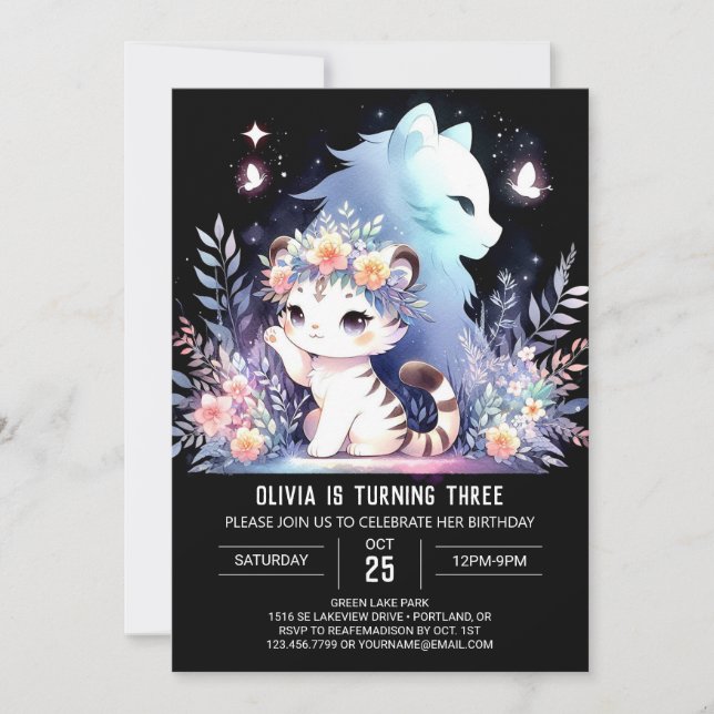 Woodland Sweet Tiger Birthday Einladung (Vorderseite)