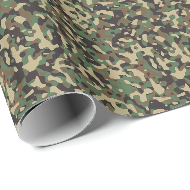 Woodland Tan Green Brown Militärische Camouflage C Geschenkpapier (Rolleneckpunkt)