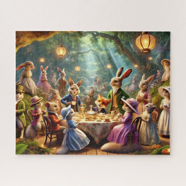 Woodland Tea Party Whimsical Forest Animals Puzzle (Horizontal)