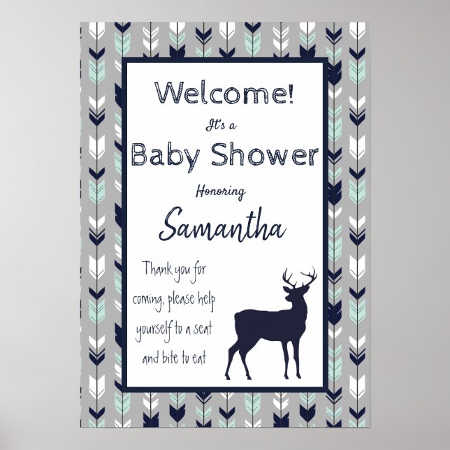 Woodland Theme Baby Showposter - Minze, Navy, gr Poster (Vorne)