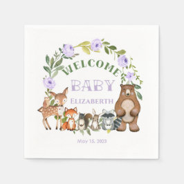 Woodland Themed Paper Party Napkins Purple Serviette