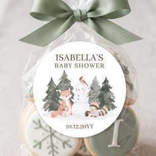 Woodland-Tiere-Abenteuer-Baby-Party Runder Aufkleber