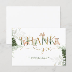 Woodland Tiere Baby Dusche danke Karte