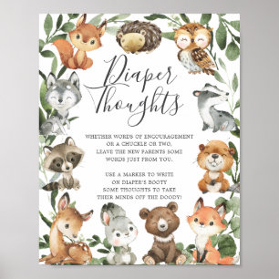 Woodland Tiere Baby Dusche Windeln Gedanken Unters Poster