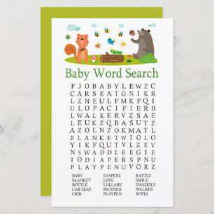 Woodland-Tiere Kinderdusche Word Search Game