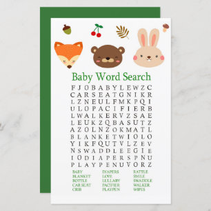 Woodland-Tiere Kinderdusche Word Search Game