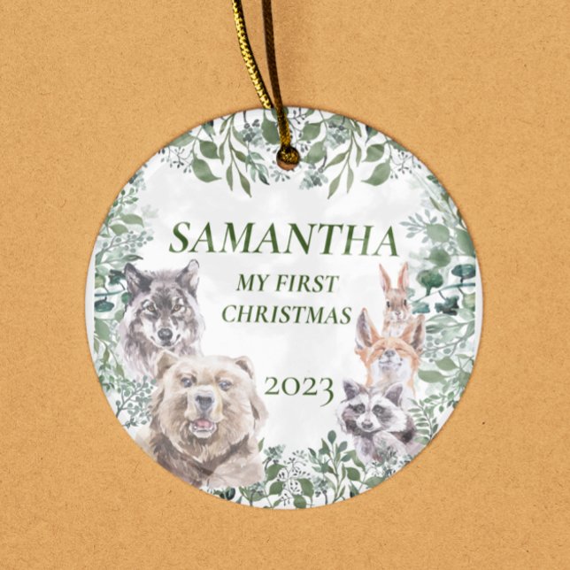 Woodland Tiere Niedlich First Christmas Baby Keramik Ornament (Von Creator hochgeladen)