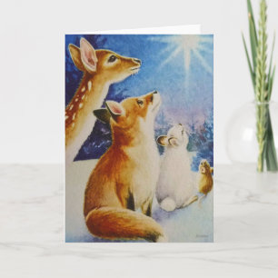 Woodland-Tiere Siehe Christmas Star Wasserfarbe Ku Karte