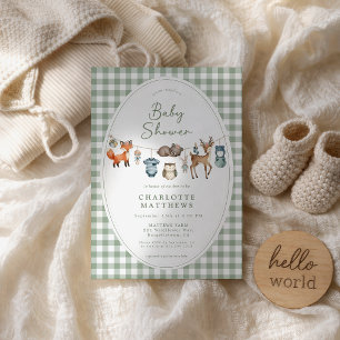 Woodland-Tiere-Wäscheleine-Baby-Shower Einladung