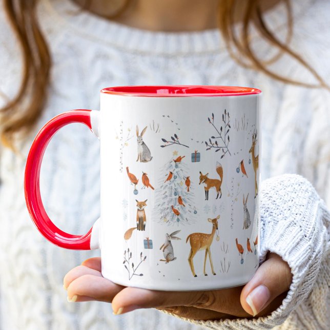 Woodland Tiere Weihnachten Weißer und Roter Urlaub Tasse (Von Creator hochgeladen)