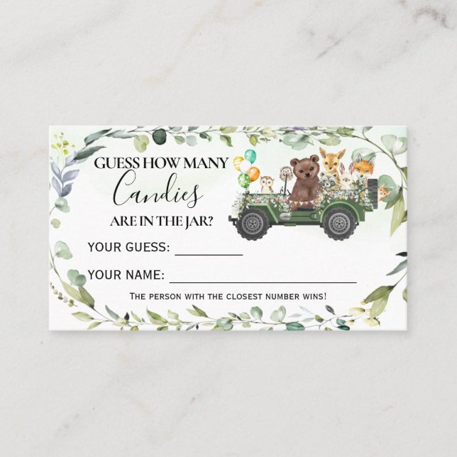 Woodland Tiere Wie viele Candies Baby Duschkarte Platzkarte (Vorderseite)