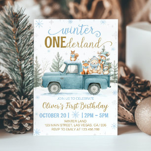 Woodland-Tiere Winter Onederland 1. Geburtstag In Einladung