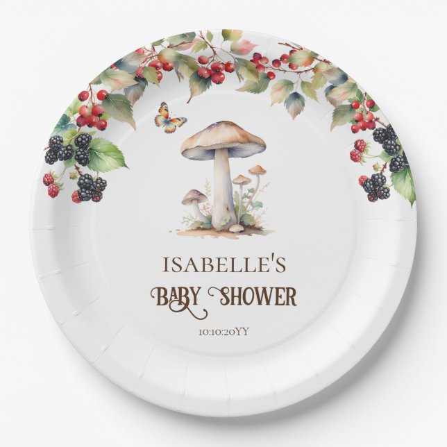 Woodland Toadstool & Mushroom Fall Babydusche Pappteller (Vorderseite)