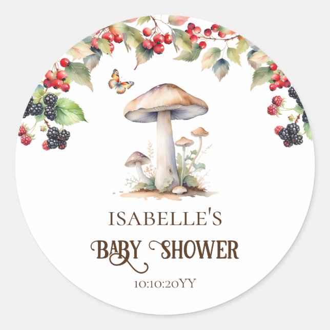 Woodland Toadstool & Mushroom Fall Babydusche Runder Aufkleber (Vorderseite)