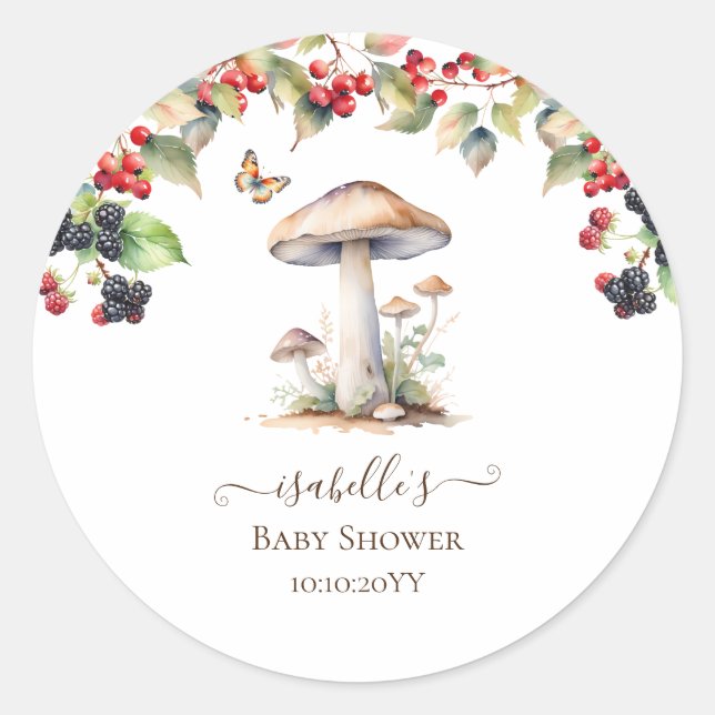 Woodland Toadstool & Mushroom Fall Babydusche Runder Aufkleber (Vorderseite)
