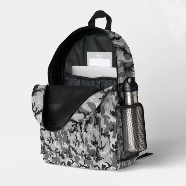 Woodland Urban Military Camouflage  Bedruckter Rucksack (Rückseitige Ecke links (Offen) )