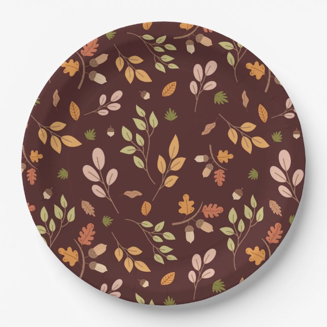 Woodland Verlasst Herbstthema neutraler Dunkel Pappteller (Vorderseite)