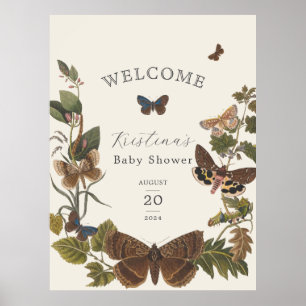 Woodland Vintag Botanical Baby Dusche Empfang Poster