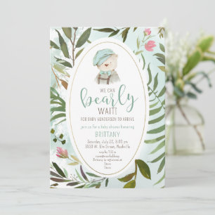 Woodland Vintag Greenery Teddy Bear Babydusche Einladung