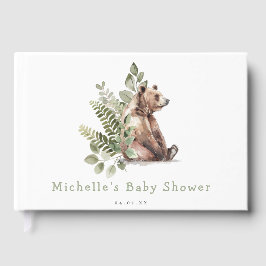 Woodland Watercolor Bear Baby Dusche Gästebuch