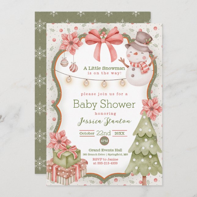Woodland Weihnachten Snowman Baby Dusche Einladung (Vorne/Hinten)