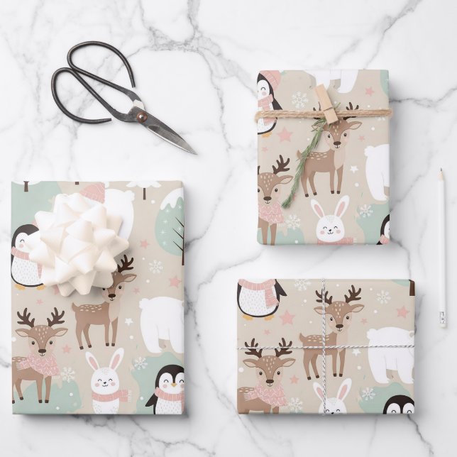 Woodland Whimsical Forest Animals Winter Geschenkpapier Set (Vorderseite)