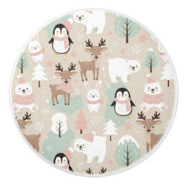 Woodland Whimsical Forest Animals Winter Keramikknauf