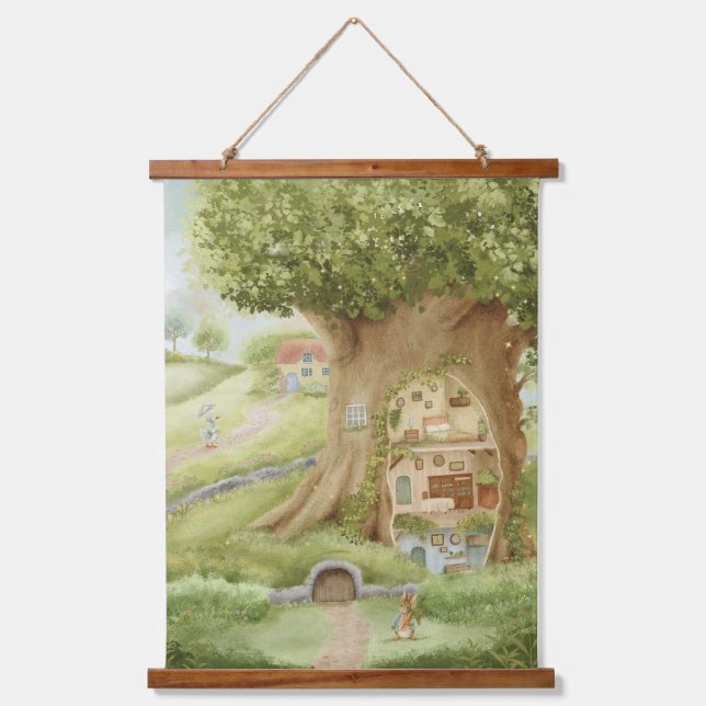 Woodland Whimsical Kids Room Nursery Decor Wandteppich Mit Holzrahmen (Vorderseite)