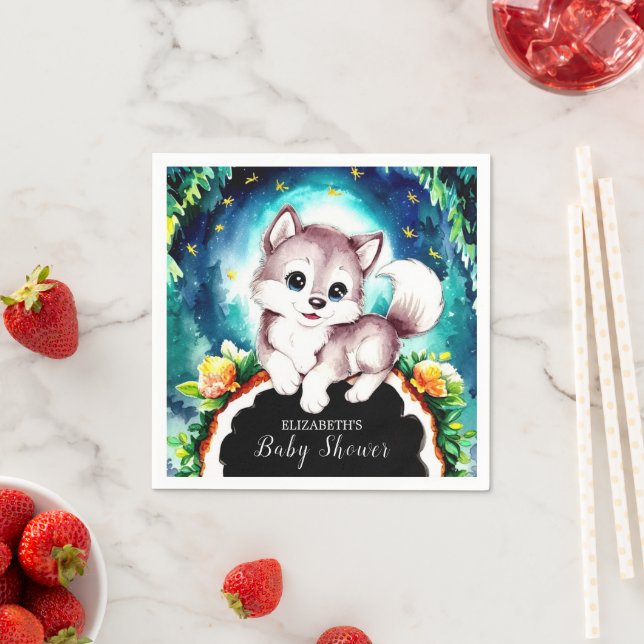 Woodland Whimsical Wolf Baby Dusche Serviette (Beispiel)