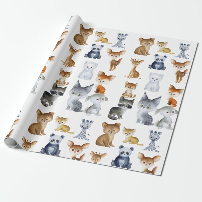 Woodland Whimsy Watercolor Forest Animals Wrapping Geschenkpapier (Ungerollt)